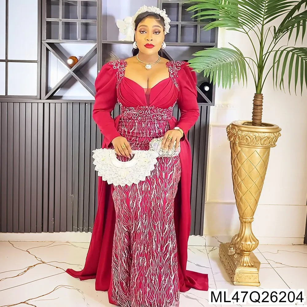 Robe de soirée à paillettes pour femmes, grande taille, col en v, dos nu, S10272