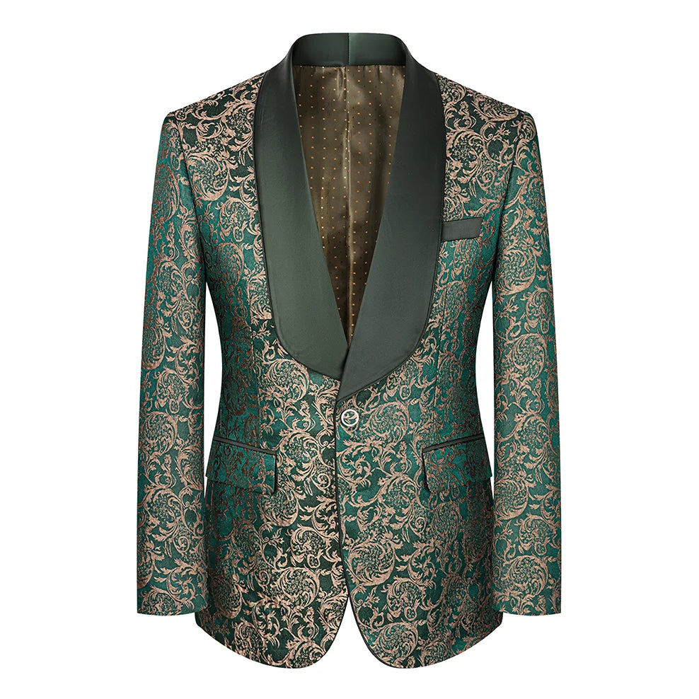 Costume vert 3 pièces pour hommes, veste de robe de soirée de mariage avec gilet et pantalon, ensembles Slim à la mode pour hommes, tissu Jacquard Beige, noir, bleu