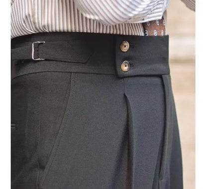 BS Vintage taille haute hommes décontracté pantalon droit Smalltrousers affaires britanniques Paris boucle blanc pantalon Long