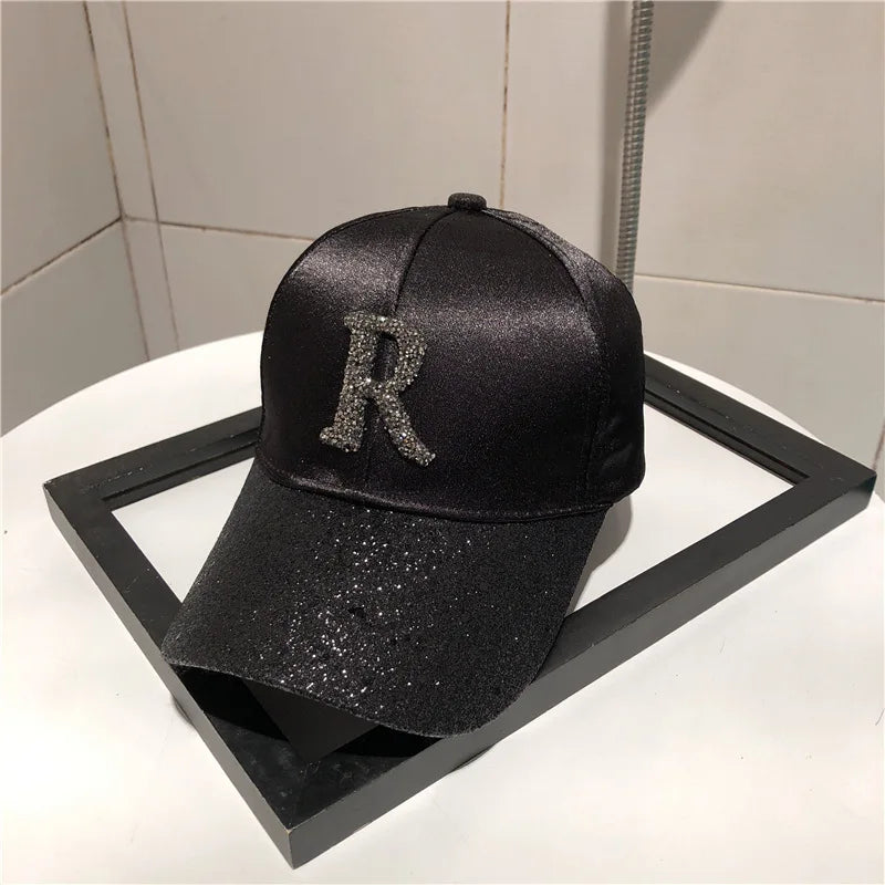 Casquette de baseball en satin brillant avec lettre R pour femmes et filles, chapeaux Snapback, sports de plein air, hip hop, soleil, printemps, été, mode