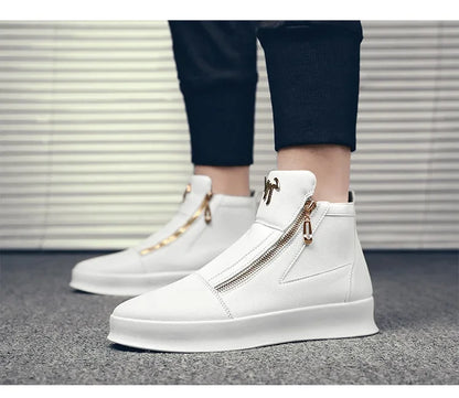High Top Casual Shoes for Men Brand Ankle Boots Fashion White Men Skateboard Shoes Luxury Platform Sport Shoes Leather Men Boots