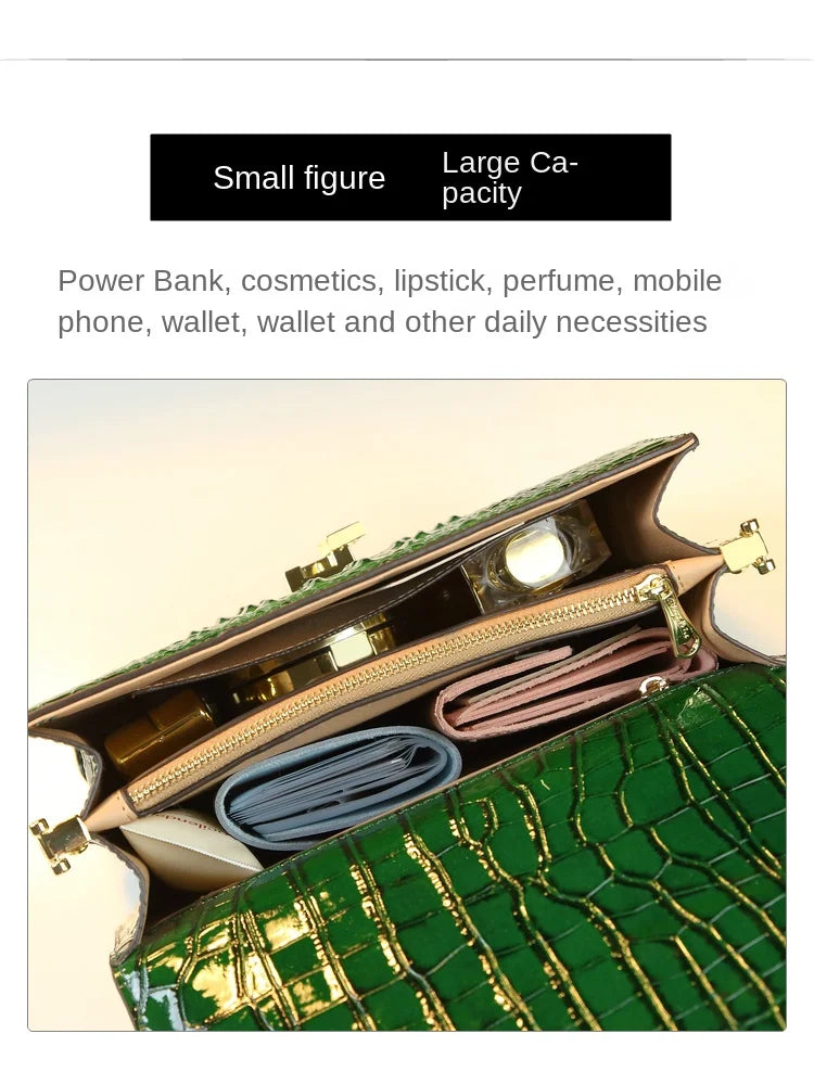 Sacs à main en cuir véritable pour femmes, marque de mode de luxe, sac à bandoulière initié, petit crocodile, carré dur, sacs de messager portables