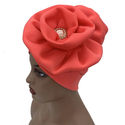 Turban Africain à Grande Fleur pour Femme, Foulard de Sauna Musulman à la Mode