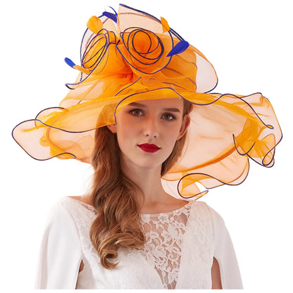 Femmes élégantes chapeau de soleil Organza Fedoras été chapeaux de soleil femmes Kentucky Derby large bord casquette de plage mariage Cocktail thé fête chapeaux