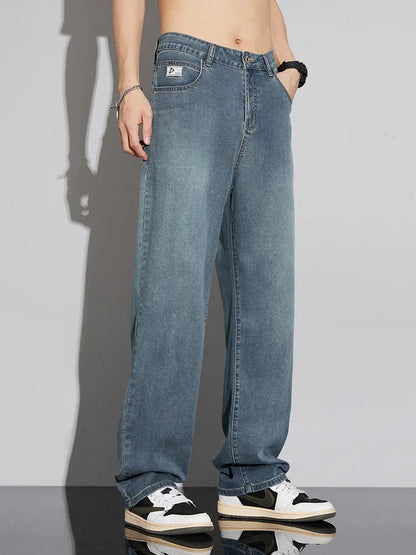 Jean Baggy d'été pour hommes, Baggy, drapé doux, ample, confortable, jambes larges, pantalon en soie glacée, rétro, élastique, décontracté, Denim