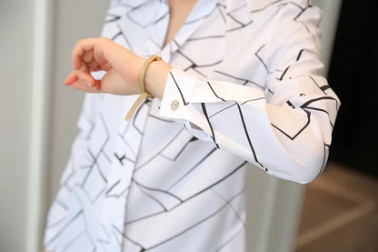 Chemisier à rayures pour femmes, col montant, chemise à manches longues et chemisiers imprimés pour dames, hauts basiques pour femmes