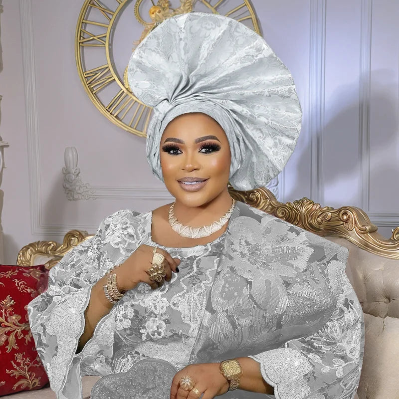 Luxe africain Aso Oke Auto Gele couvre-chef Turban casquette femmes chapeaux nigérian fête de mariage couvre-chef Bonnet tête enveloppement Hijab chapeau