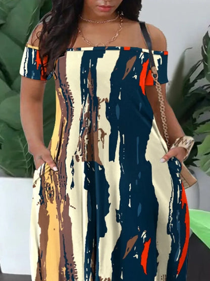 CamSolomon-Robe Longue à Manches Courtes pour Femme, Tenue Maxi Décontractée, Col Bouffant, Longueur au Sol, Nouveauté Été