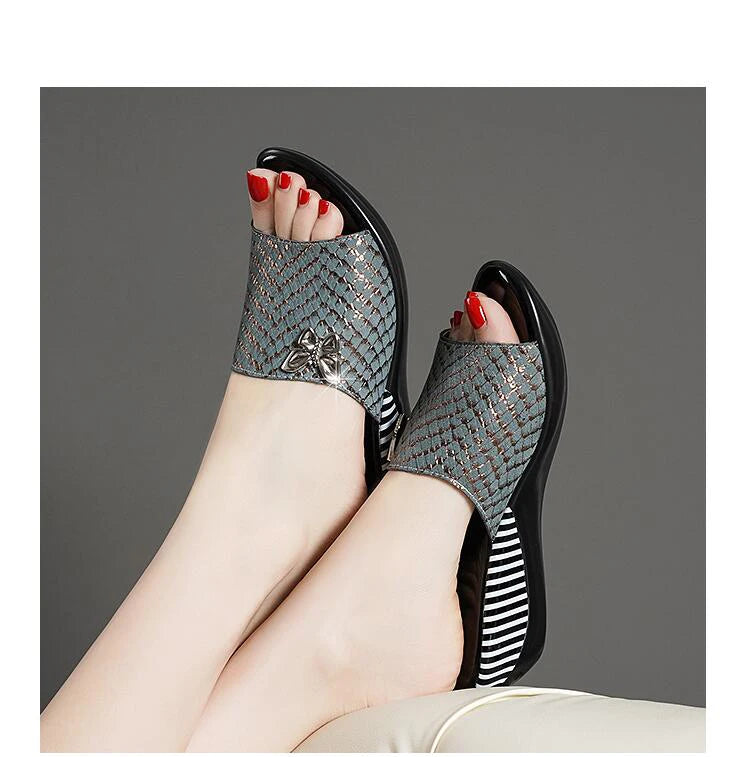 Sandales à Talons Compensés en Cuir group pour Femme, Pantoufles d'Été à la Mode, Chaussures Anti-Alde