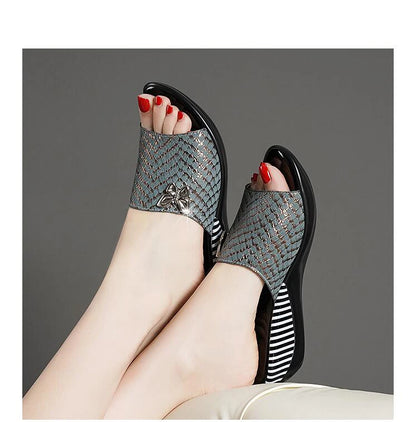 Sandales à Talons Compensés en Cuir group pour Femme, Pantoufles d'Été à la Mode, Chaussures Anti-Alde