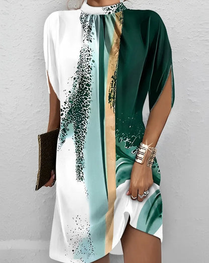 Mini robe décontractée à col rond pour femmes, nouvelle mode, imprimé Tie Dye, élégante, manches chauve-souris, ample, été, 2023