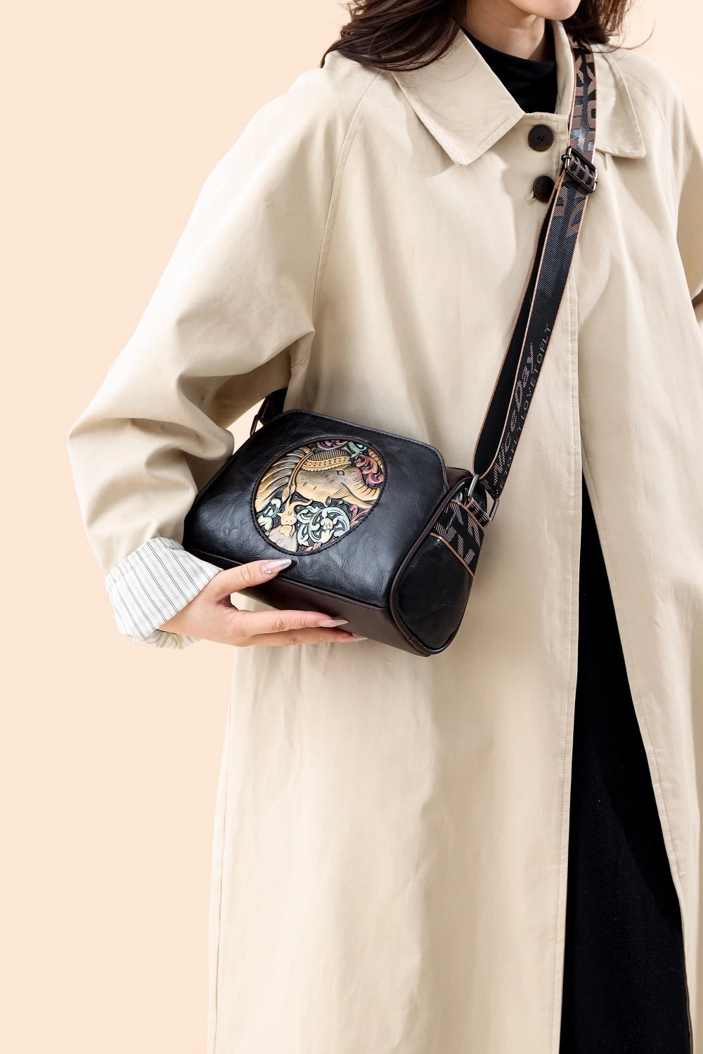 sac de luxe femme sacs bandoulière à imprimé animal sacs carré MOODS-Sacs à bandoulière de style vintage pour femmes, éléphant en relief, mini sac messager carré initié, sacs à main de créateur de luxe, 2024