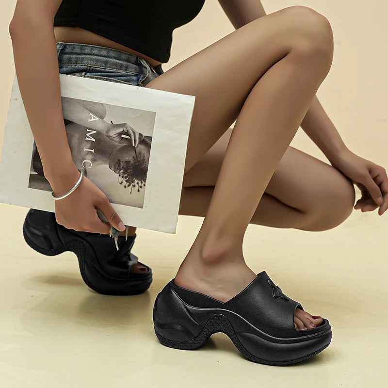 STleargSHEN-Pantoufles d'été à l'offre elles optiques pour femmes, tongs hautes de 9cm, talons compensés, chaussures de plage, pantoufles à plateforme épaisse