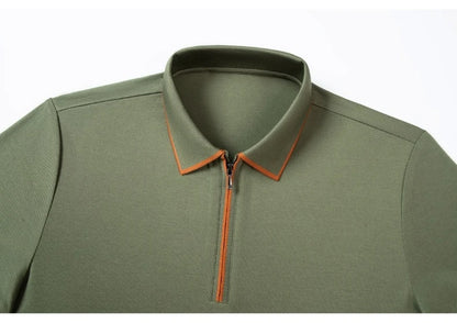 Polo en soie à fermeture éclair pour hommes, T-Shirt à manches courtes en mûrier avec fermeture éclair en métal, col montant, haut d'été décontracté de luxe en coton et lin