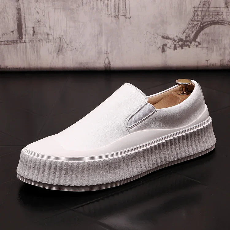 Mocassins en cuir à plateforme épaisse pour hommes, chaussures décontractées, chaussures de planche plates rehaussantes, nouveau, 2025