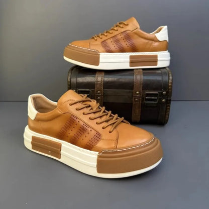 Hommes chaussures en cuir véritable à lacets couleurs mélangées plate-forme chaussures Hip Hop respirant espadrilles décontractées hommes bout rond chaussures d'entraînement