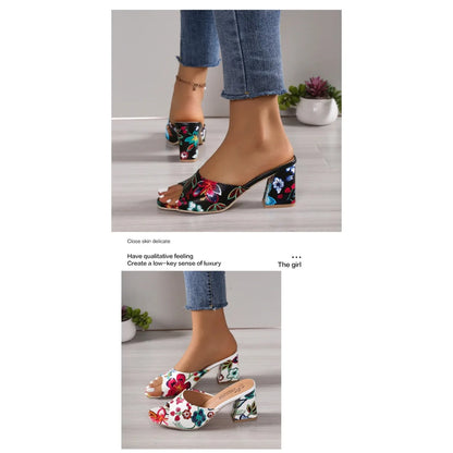 Pantoufles d'Été à Talons Épais pour Femme, Chaussures de Haute Qualité, Parka Ouverte, Décontractées, Grande Taille
