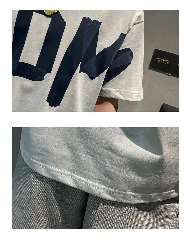 T-shirt manches courtes col rond, décontracté, assorti avec tout, tendance coréenne, couleur unie, lettre imprimée, ample, mode jeunesse, été 2023