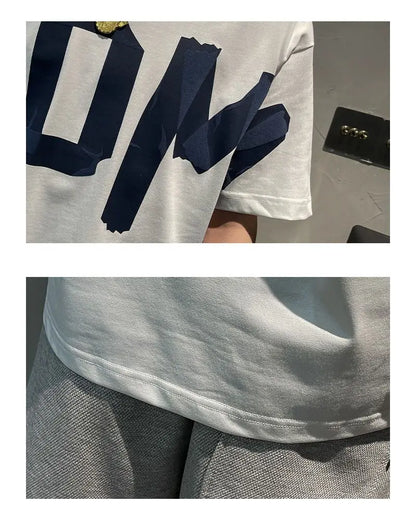 T-shirt manches courtes col rond, décontracté, assorti avec tout, tendance coréenne, couleur unie, lettre imprimée, ample, mode jeunesse, été 2023