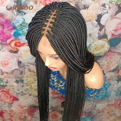 Perruques tressées synthétiques pour femmes noires perruque pleine dentelle tresse africaine sans noeud boîte tresses cheveux avant de lacet perruques pas cher Cornrow tresses