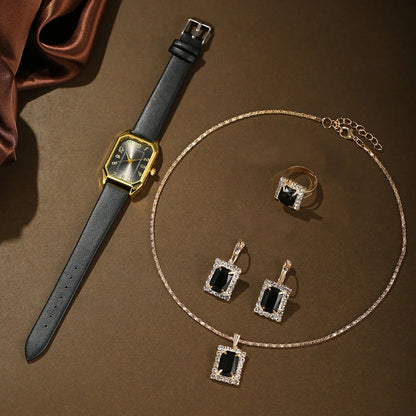 Montres carrées de luxe pour femmes, montre-bracelet à quartz pour dames, ensemble de bijoux classiques simples, marque de mode, 6 pièces, 5 pièces, 1 pièce