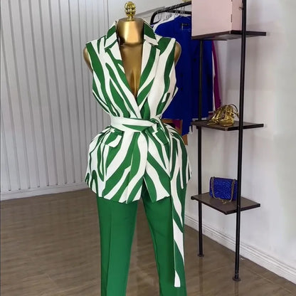 BS - Mode femmes ensemble sans manches col cranté Blazer hauts et pantalons ensembles 2025 été OL rue deux 2 pièces ensembles tenues