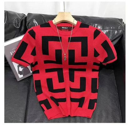 Polo BS été nouveaux hommes mince Vintage à manches courtes tricot t-shirt rayé imprimé col rond graphique t-shirts pour hommes Camiseta Masculina