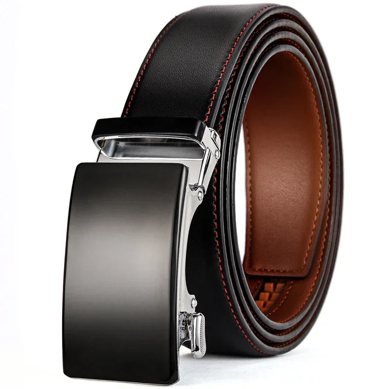 Plyesxale-Ceinture en cuir véritable pour homme, ceinture habillée à cliquet, haute qualité, automatique, bleu, rouge, marron clair, environnement B36