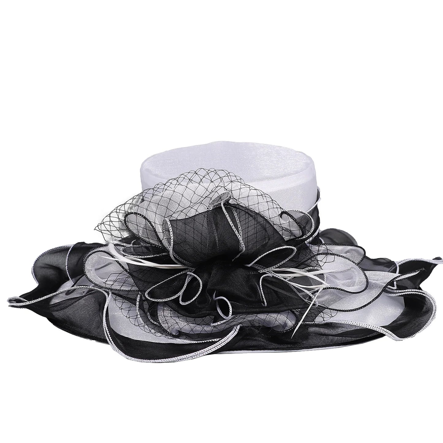 FS été bleu vert église Chapeau pour femmes élégant à large bord Organza Fascinator chapeaux mariage mariée Casquette avec fleur Chapeau Femme