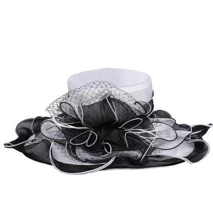 FS été bleu vert église Chapeau pour femmes élégant à large bord Organza Fascinator chapeaux mariage mariée Casquette avec fleur Chapeau Femme