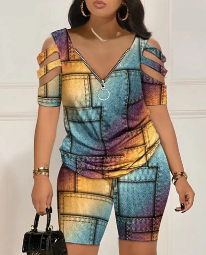 2025 mode Sexy pour fora t-shirt et short 2 pièces ensembles femmes tenue été décontracté ample imprimé t-shirts deux pièces ensemble pour les femmes