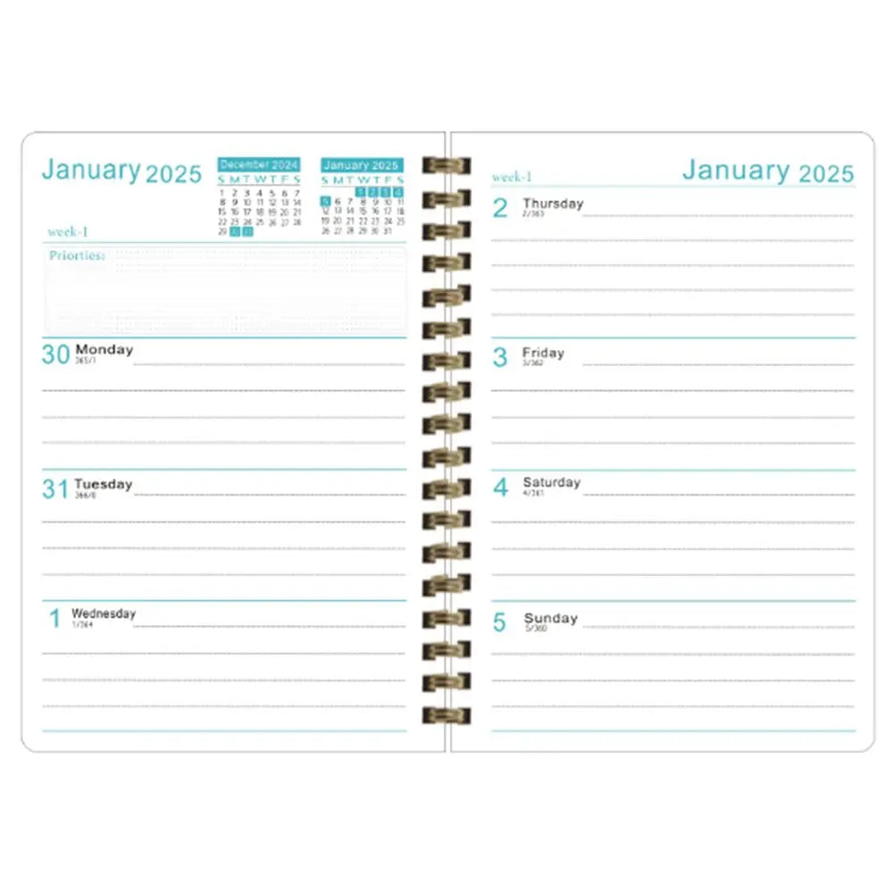 Anglais A5 Agenda livre à faire liste prendre des Notes 2025 calendrier planificateur bloc-Notes 12 mois Agenda hebdomadaire académique 365 jours bloc-Notes