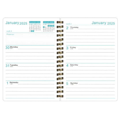 Anglais A5 Agenda livre à faire liste prendre des Notes 2025 calendrier planificateur bloc-Notes 12 mois Agenda hebdomadaire académique 365 jours bloc-Notes