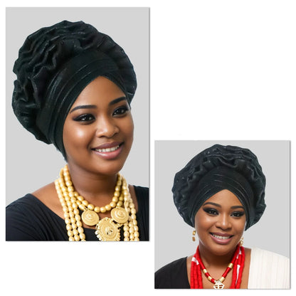 Turban Plissé à Paillettes pour Femme, Cravate de Sauna, Enveloppe la Tête, ixde Mariage Africaine Nigériane