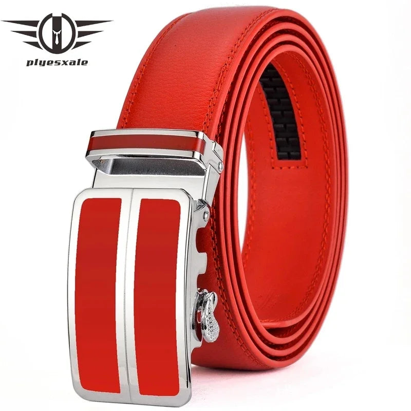 Hommes couleur rouge 3.5 cm largeur bracelet en cuir de vache haute qualité boucle automatique ceintures pour hommes marque de luxe concepteur ceintures homme B995