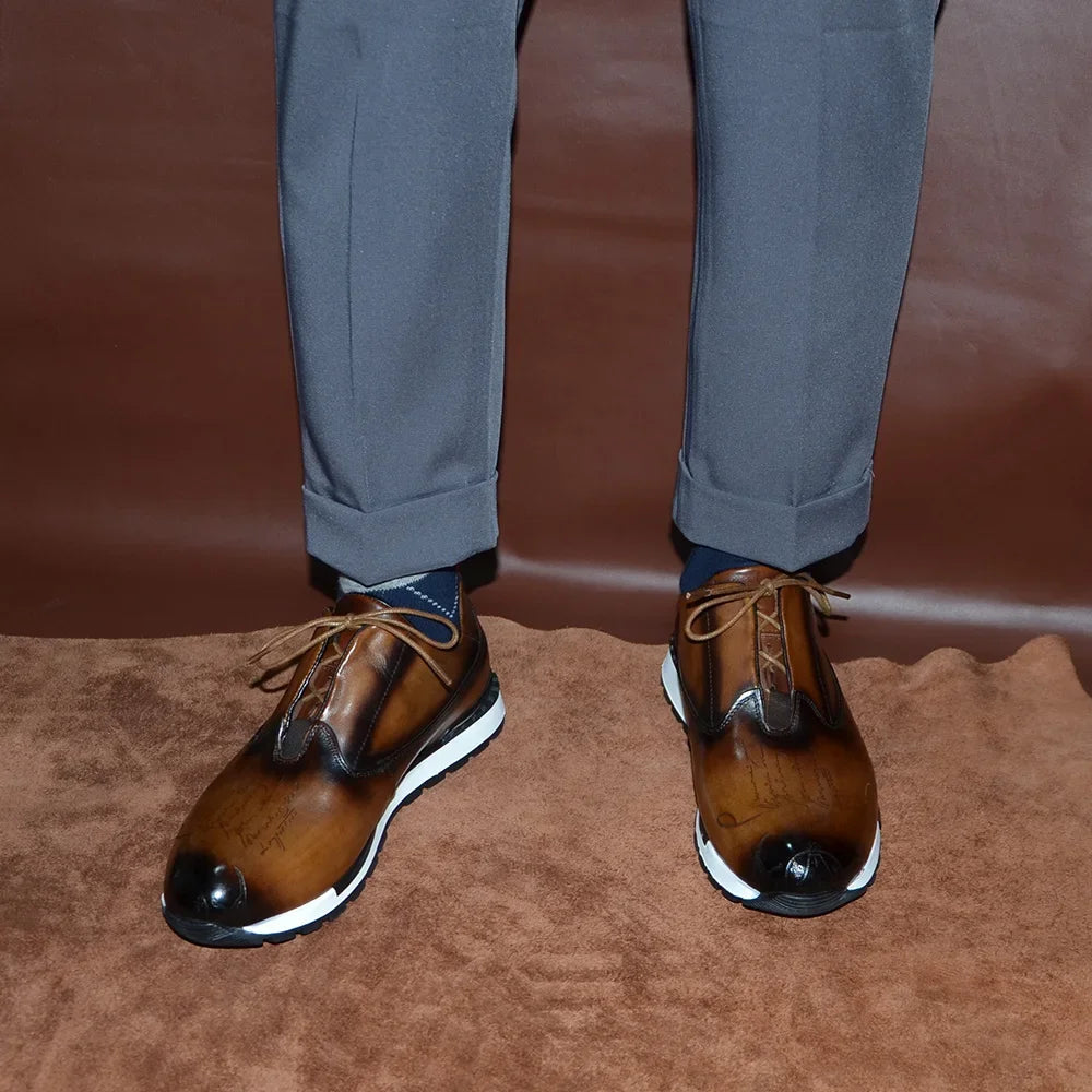 Baskets en cuir véritable naturel pour hommes, chaussures plates à lacets, élégantes, décontractées, qualité supérieure, luxe, mode automne, 03/fête, 2024