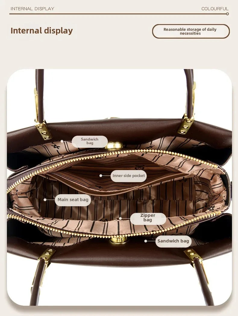 Sac fourre-tout rétro de grande capacité, sac à main imprimé couleur assortie Simple, cadeau pour maman, sac à bandoulière Simple, fermeture à glissière, autre matériau