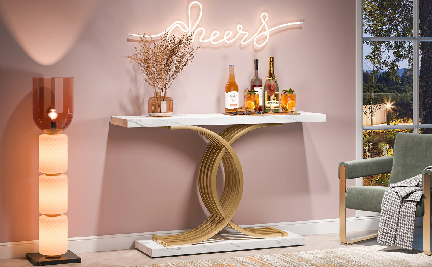 Tribesigns-Table d'entrée dorée, canapé moderne en imitation marbre, avec pieds géométriques en métal, 39 pouces