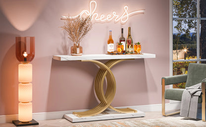 Tribesigns-Table d'entrée dorée, canapé moderne en imitation marbre, avec pieds géométriques en métal, 39 pouces