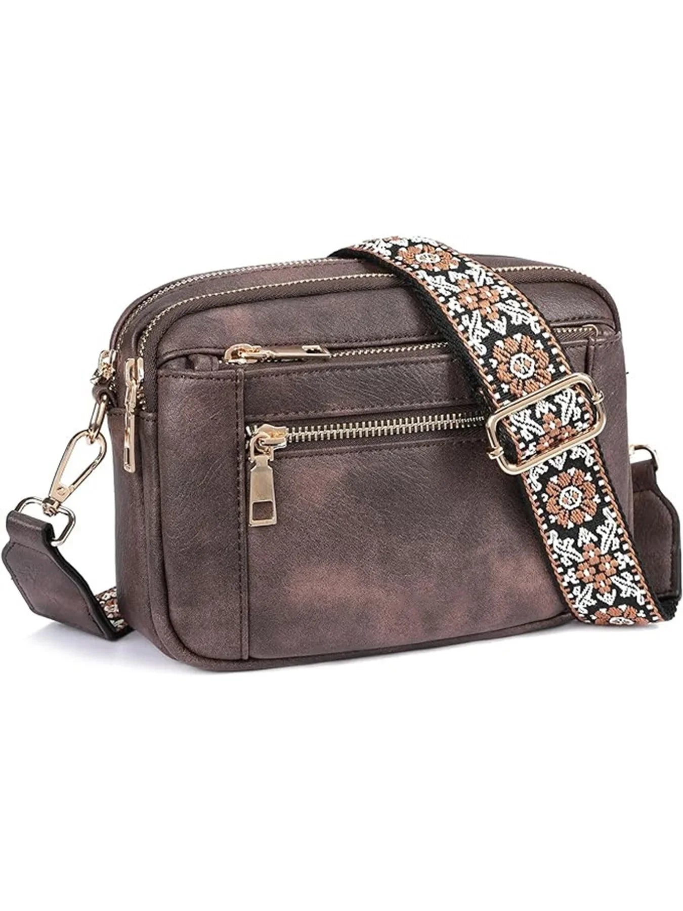 Sac à Bandoulière en Cuir PU avec Fermeture Éclair, Portefeuille Simple Initié, Sangle Réglable, Nuits de Documents Multifonctionnelles, Disponible en Stock