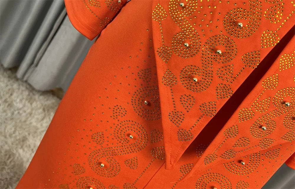 Robe longue africaine à col en v, ornée de strass, manches en maille à bulles, ajustée à la taille, fente latérale, offre spéciale