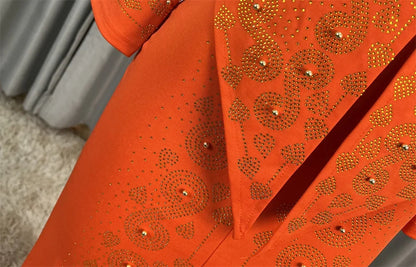 Robe longue africaine à col en v, ornée de strass, manches en maille à bulles, ajustée à la taille, fente latérale, offre spéciale