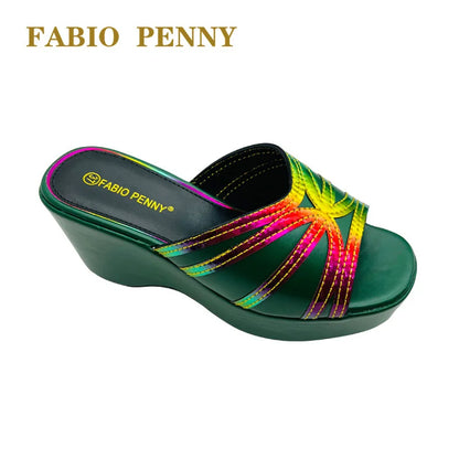 BS -  2025 Nouveau Laser Rainbow Design pantoufles pour femmes à semelles épaisses, exquises et à la mode pour banquets et fêtes