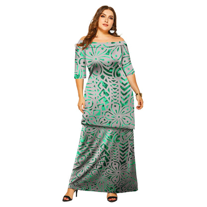 Tapa Tribal Design Tongan Puletasi Ensembles Robe Polynésienne Samoan Grande Taille Femmes Ensemble Deux Pièces