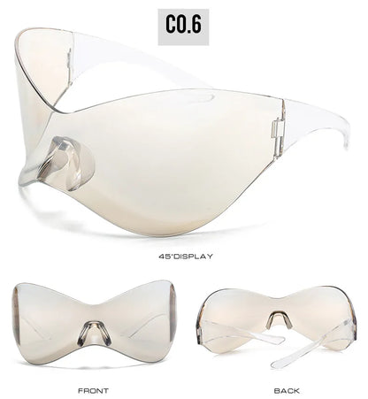 Lunettes de soleil surdimensionnées avec bouclier futuriste pour femmes et hommes, masque argenté à la mode, visière, Punk Y2K