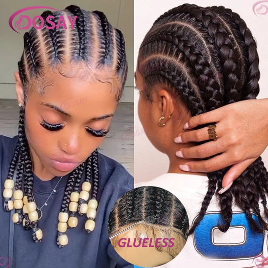 Perruques tressées sans colle synthétique pleine dentelle avant perruque tresse africaine sans noeud boîte tresses 20 "femmes perruques pour femmes perruques tressées