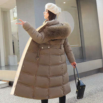 Veste longue rembourrée en coton pour femme, au-dessus du genou, marée vers le bas, hiver, nouveau