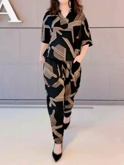 Costume femme 2025 été nouvelle Version coréenne ample imprimé hauts sarouel deux ensembles correspondant à la mode grande taille vêtements pour les femmes