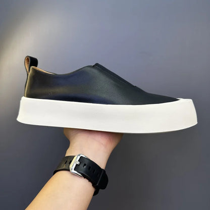 Baskets épaisses en cuir véritable pour hommes, chaussures décontractées, respirantes, à enfiler, haut de gamme