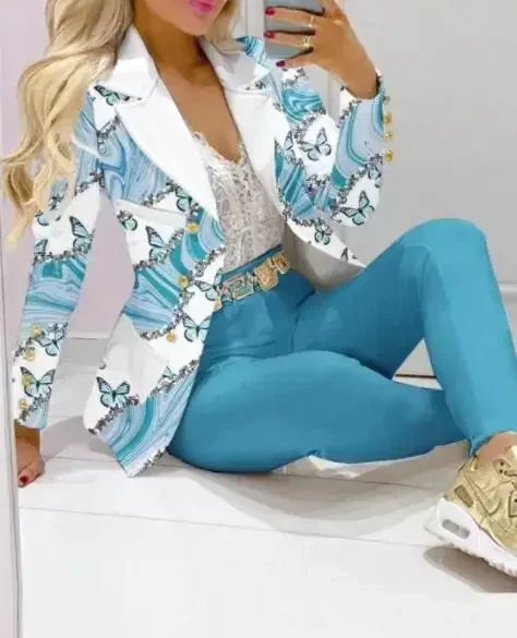 Ensemble Blazer et pantalon à col à revers imprimé à carreaux pour femmes, 2 pièces, vêtements, costume, pantalon, mode printemps-automne décontractée